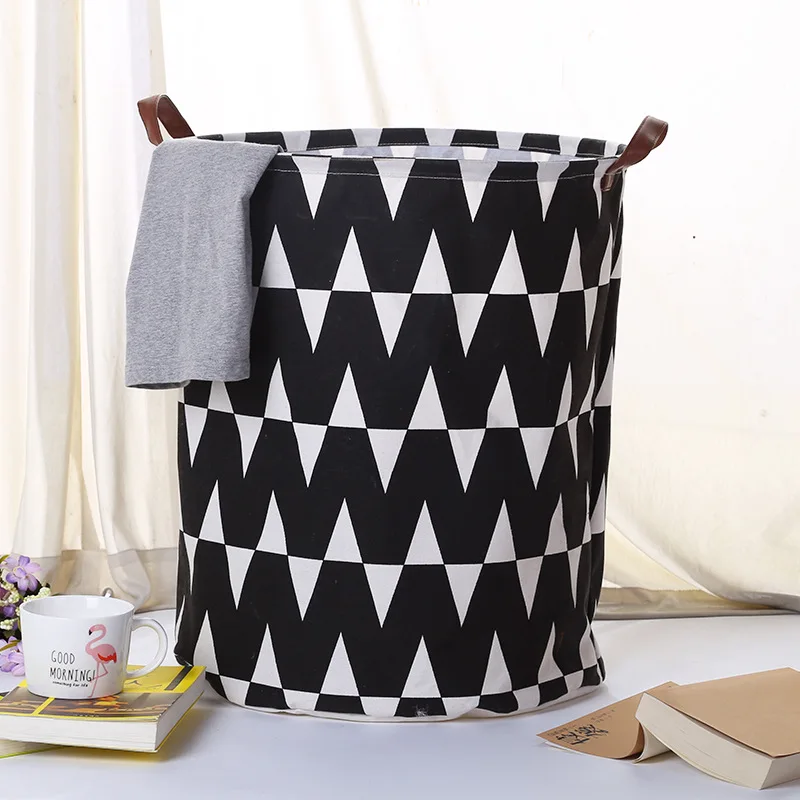 Foldable Laundry Basket Storage Bucket Cotton Linen Fabric White Black Waterproof Dirty Laundry Toy Storage Basket Dirty Clothes