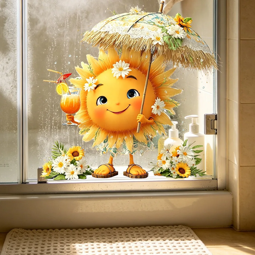 Summer Sunflower Wall Decal Self-adhesive Wall Sticker Removable Flower Mural DIY Wall Art Decor for Nursery Bedroom Bathroom