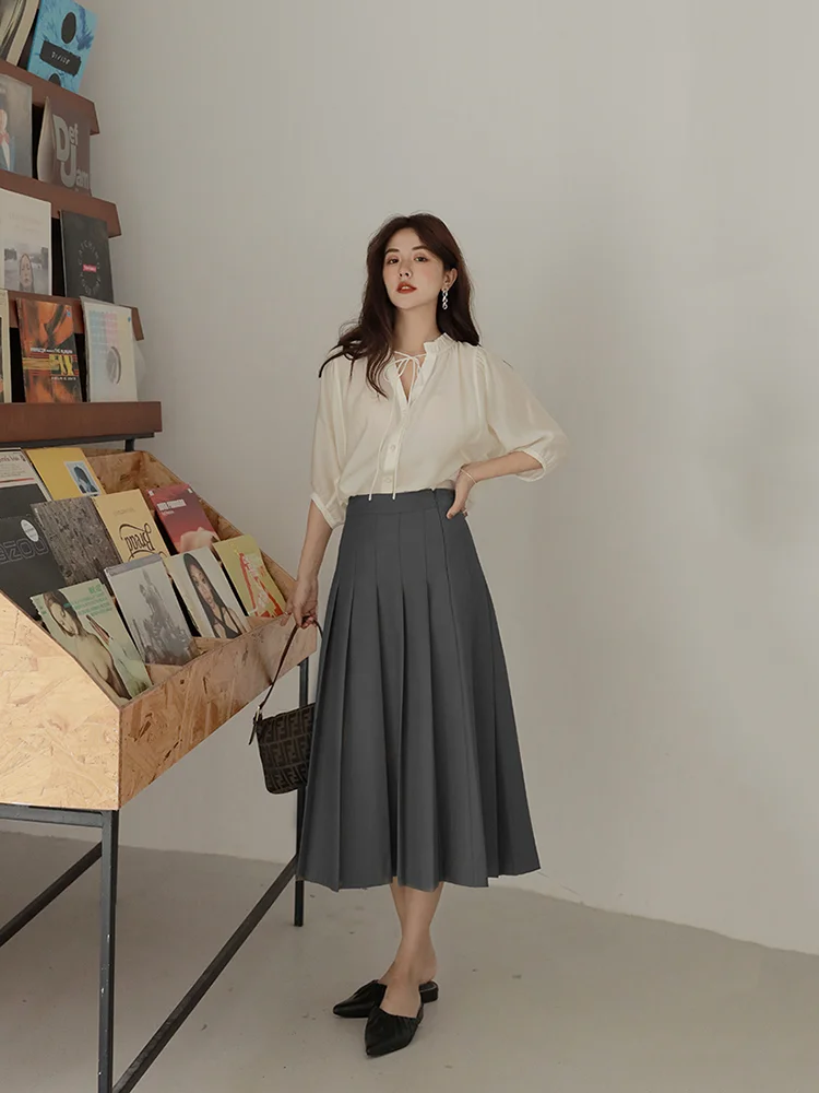 

Юбка миди А-силуэта с высокой талией, осенне-зимняя, в горошек, женская, повседневная, для работы и свиданий, простая, на подкладке