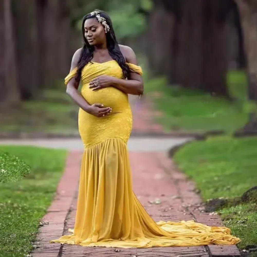 Vestido de maternidade off-a-ombro, saia longa para mulher grávida, vestido de natal, adereços fotografia