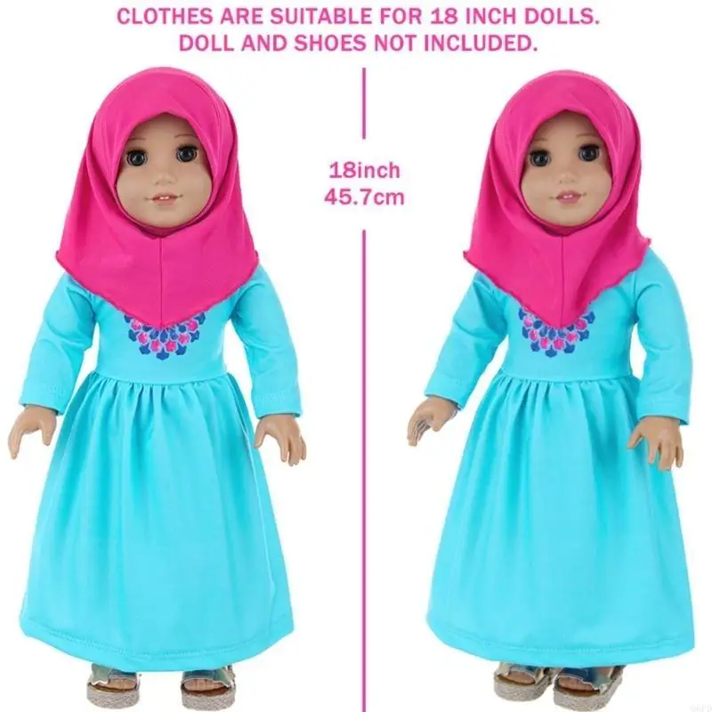 Calças muçulmanas pijama colorido hijab para boneca menina 18 polegadas roupa muçulmana