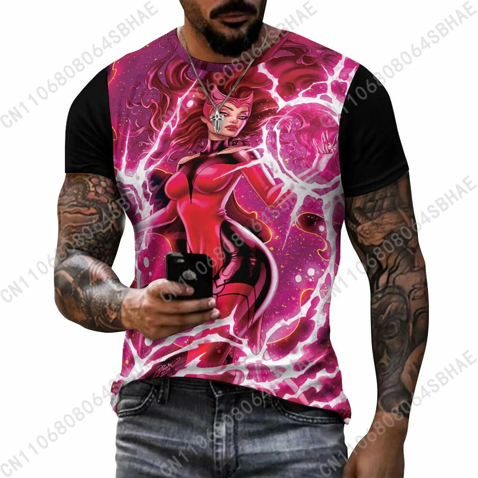 

Marvel Scarlet Witch Custom Pattern Men's Cotton T-Shirt Short Sleeve Tee Men Tops Personalized Tshirt Summer Cosplay