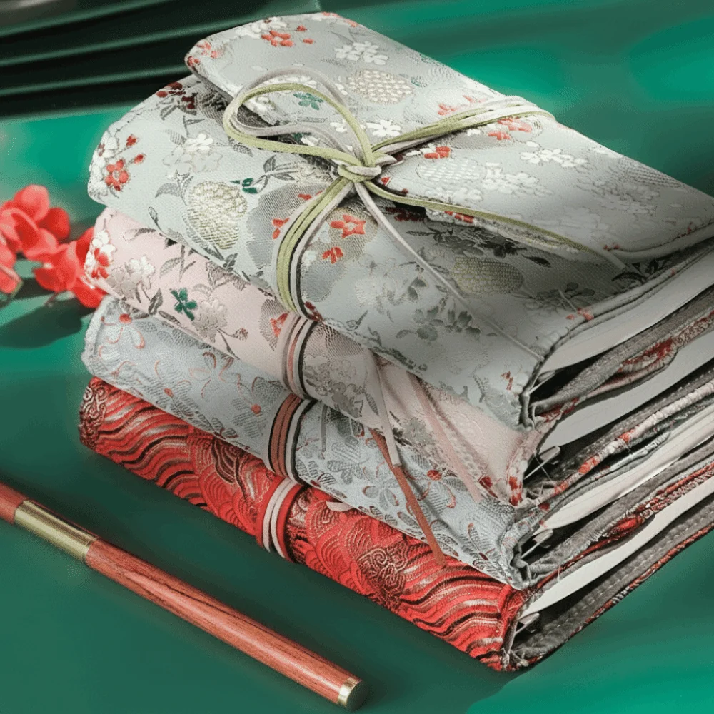Retro A6 Loose-leaf Diary Chinese Style Cloth Cover Scrapbook Binder with 90 Sheets Inner Page Spiral Binder Diary for Girls
