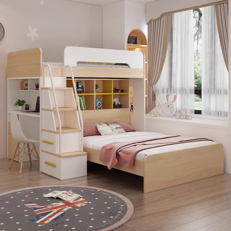 Staggered upper and lower beds Children's high and low multi-functional bunk beds Small apartment