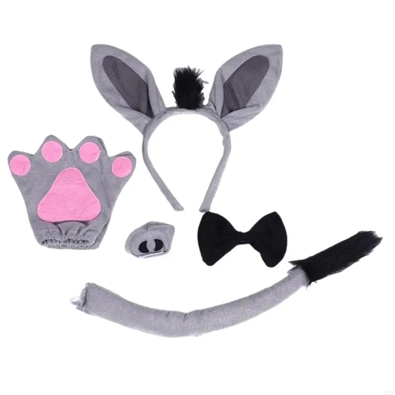 

49MF Halloween Costume Accessories with Headband Tail Nose Bowtie for Children