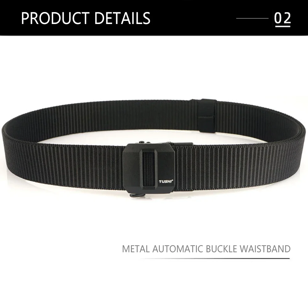 TUSHI Brand Classic High-End Elongated Thickened Men's Tactical Nylon Waist Belt Toothless Smooth Automatic Buckle Canvas Nylon