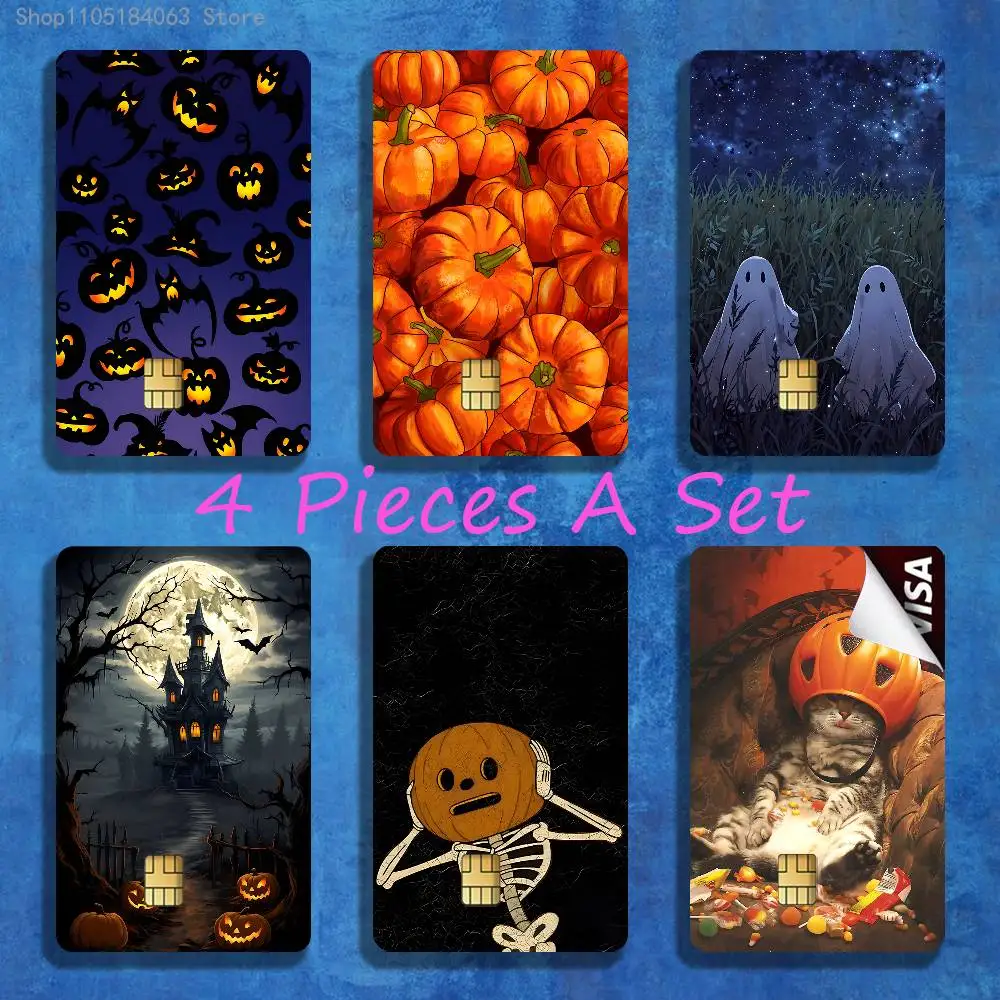 

Halloween Pumpkins Bats Spooky Castle Stickers Credit Visa Debit Bank Charge Card Bus Metro Waterproof Sticker Decal Decoration