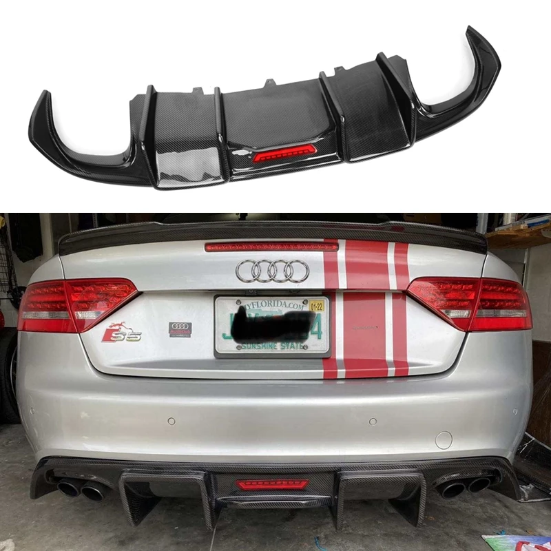 Carbon Fiber Rear Diffuser Lip for Audi A5 B8 S5 2 Door Coupe convertible 2009-2011 S Line Sport Bumper Lip Cover with LED Light