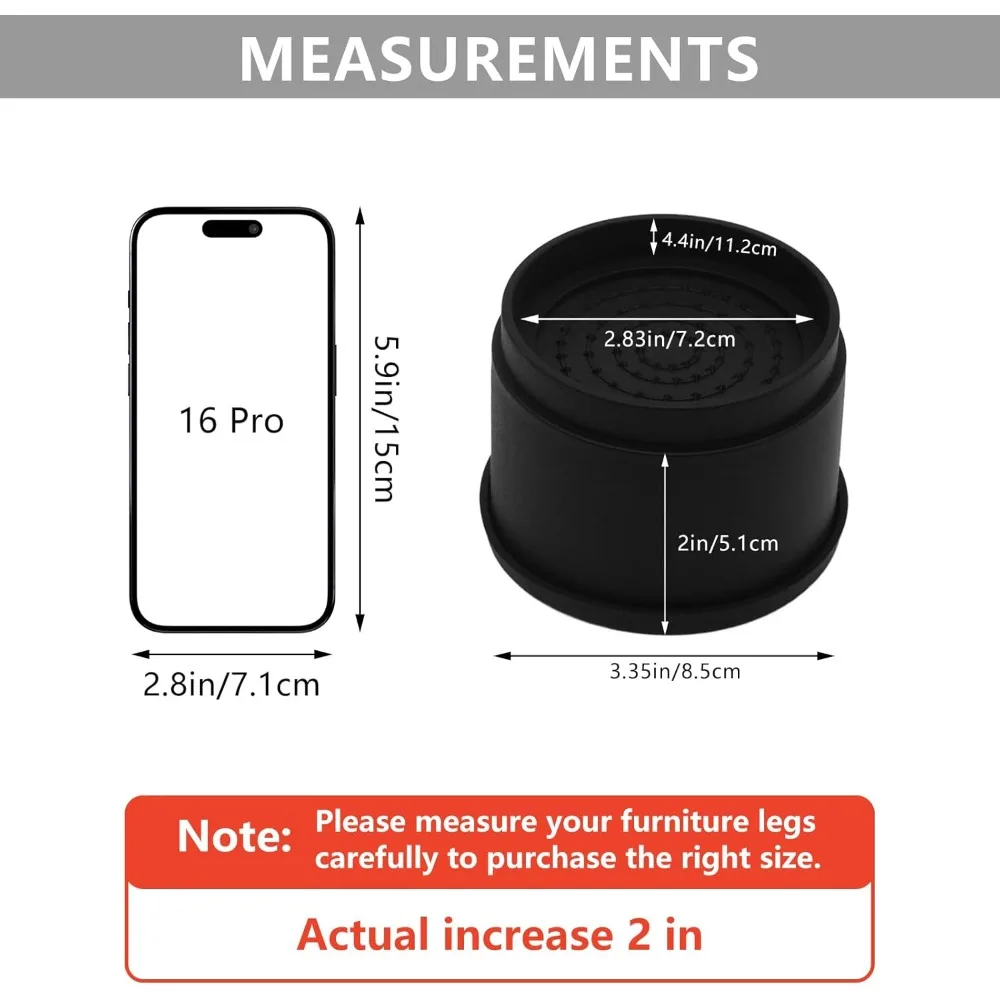 4 Sets Furniture Risers 2 inch Black Bed Risers, Heavy Duty Round Stackable Bed Lifts Risers 2 or 4 for Table, Sofa, Couch, Desk