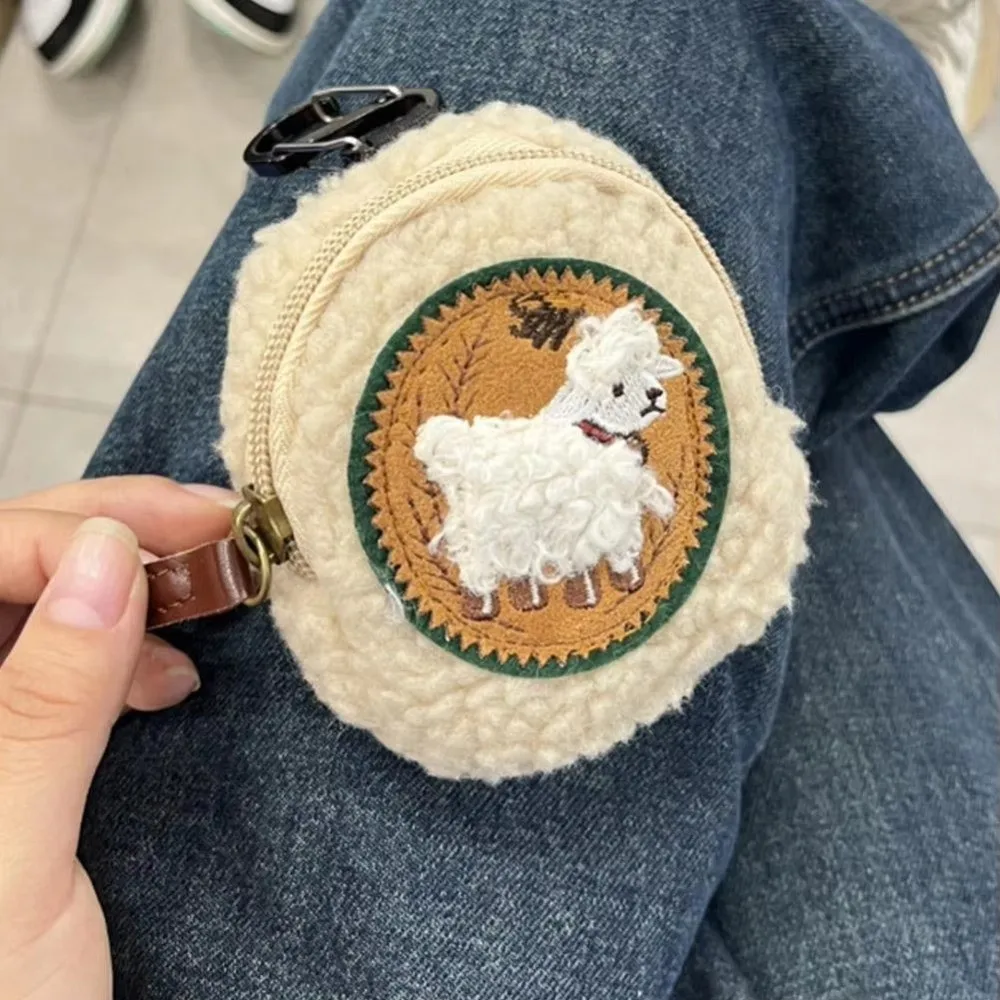 Soft Coin Purse Embroidered Pattern Zipper Closure Mini Coin Bag Hanging Clip Portable Compact Zipper Storage Pouch