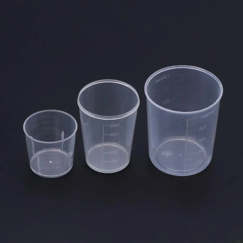 

16FC 3Pieces 30 50 100ML Epoxy Resin Cups Plastic Graduated Cups Clear Scale Cups