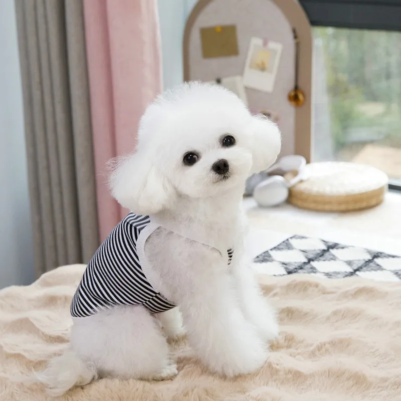 Pakaian anjing bergaris Teddy tipis musim panas kucing Bichon keren rompi Corgi anjing kecil lembut kamisol perlengkapan hewan peliharaan XS-XL