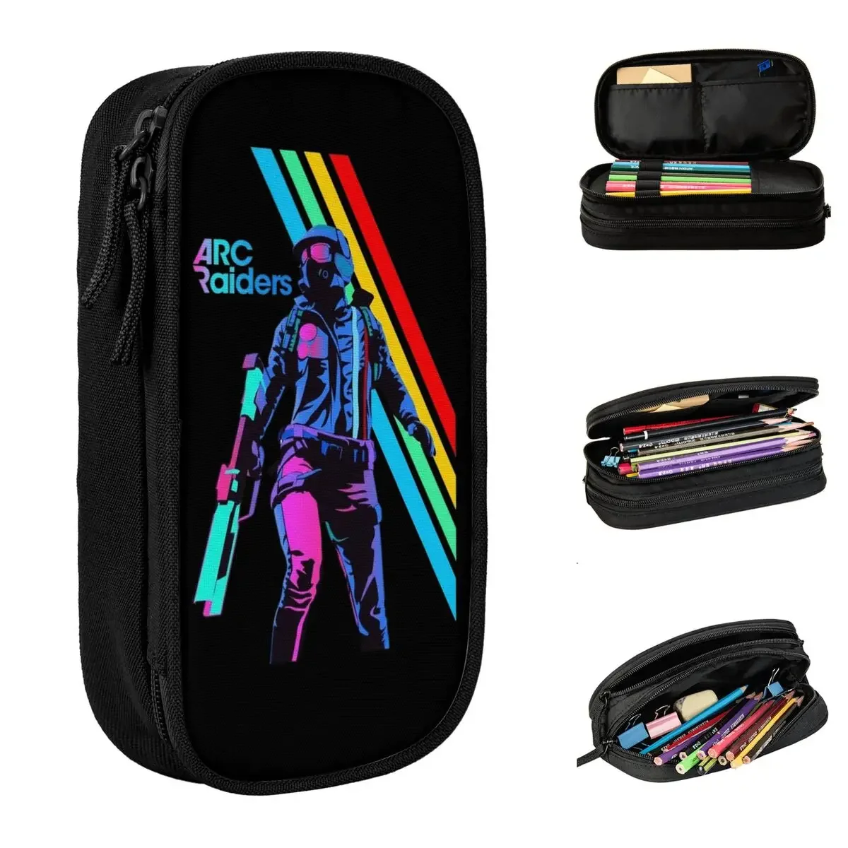 Arc Raiders Gaming Neon Pencil Cases Pen Box Bag Kids Large Storage School Supplies Zipper Pencilcases