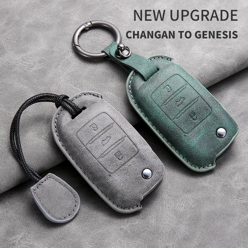 

3 Button Leather Car Flip Key Case Cover for Changan Alsvin V3 V5 V7 CX20 30 Zhixiang Eulove CS15 CS35 CS75 EV EStar EADO Raeton
