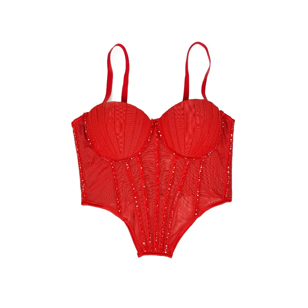 

Sexy glitter mesh Corset Strapless Chic Korean Camis Tank Top Fashion Off Shoulder Summer Women Clothing