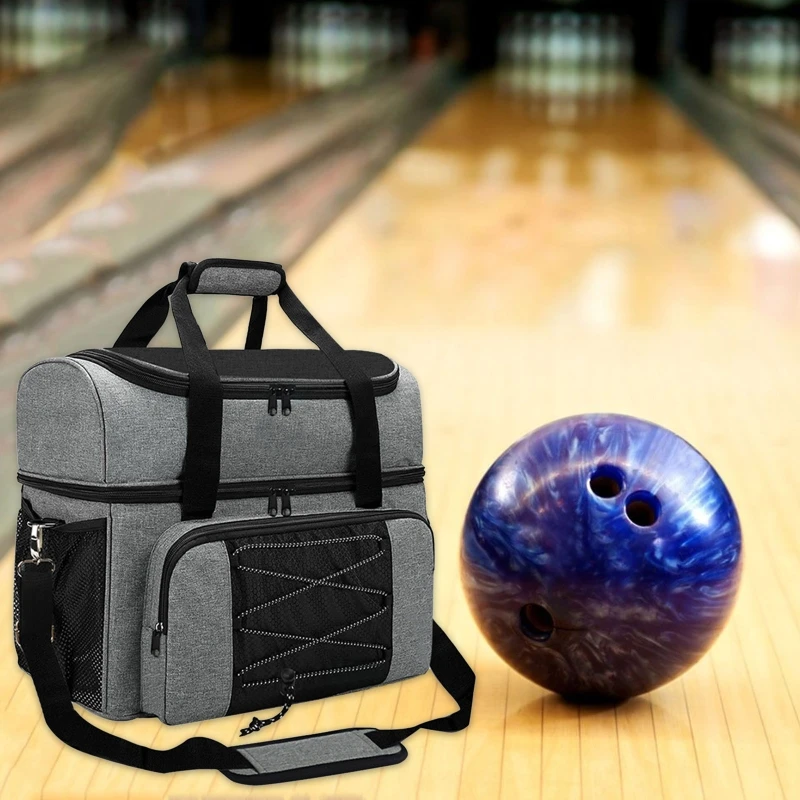 G92F Bowling Ball Bag Double Ball Bowling Ball Tote Bowling Bag with Padded Ball Holder Fits Bowling Shoes Up to Mens Size 16