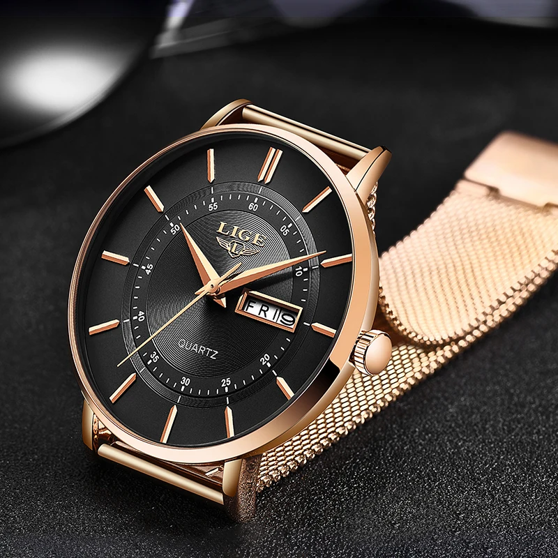 LIGE Luxury Ladies Watch Women Dress Waterproof Rose GoldSteel Strap Women Wrist Watches  Bracelet Clocks Relogio Feminino