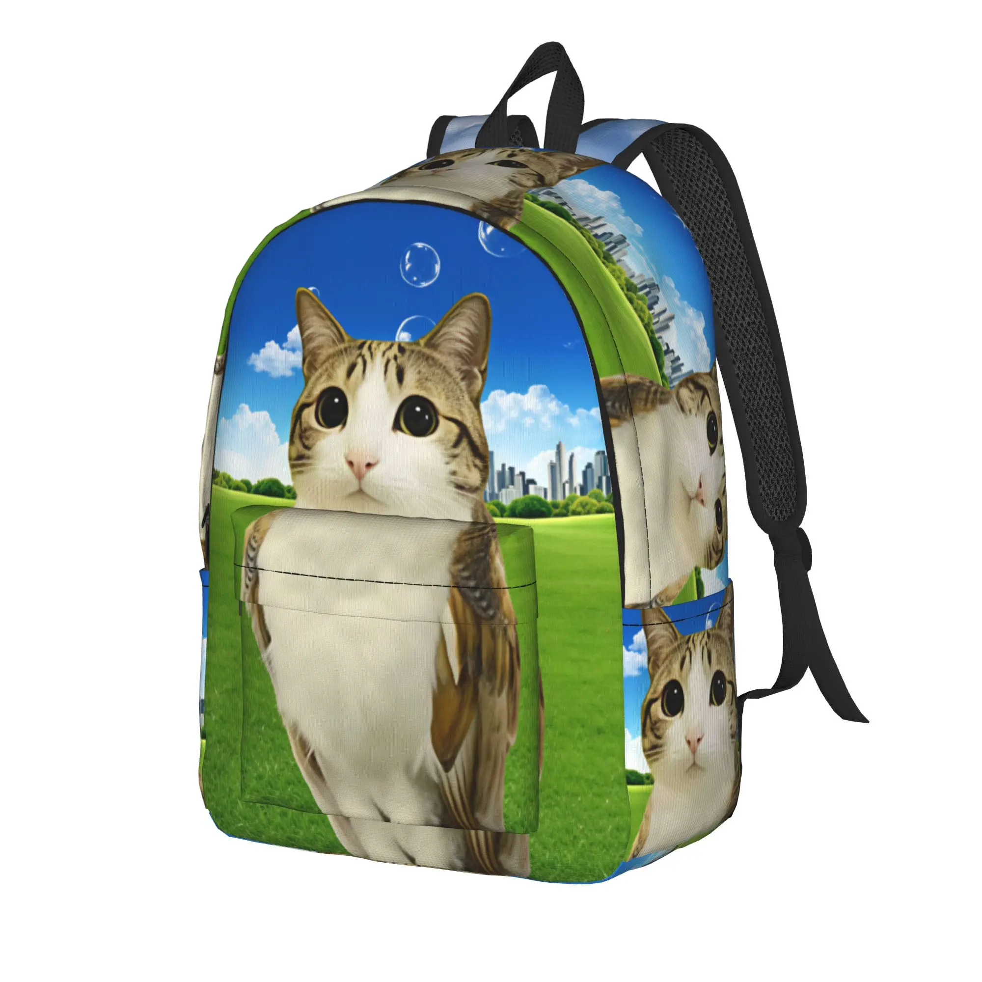 Cat Owl Funny  Backpack Men  Large Backpacks Polyester Kawaii High School Bags Camping Custom Rucksack