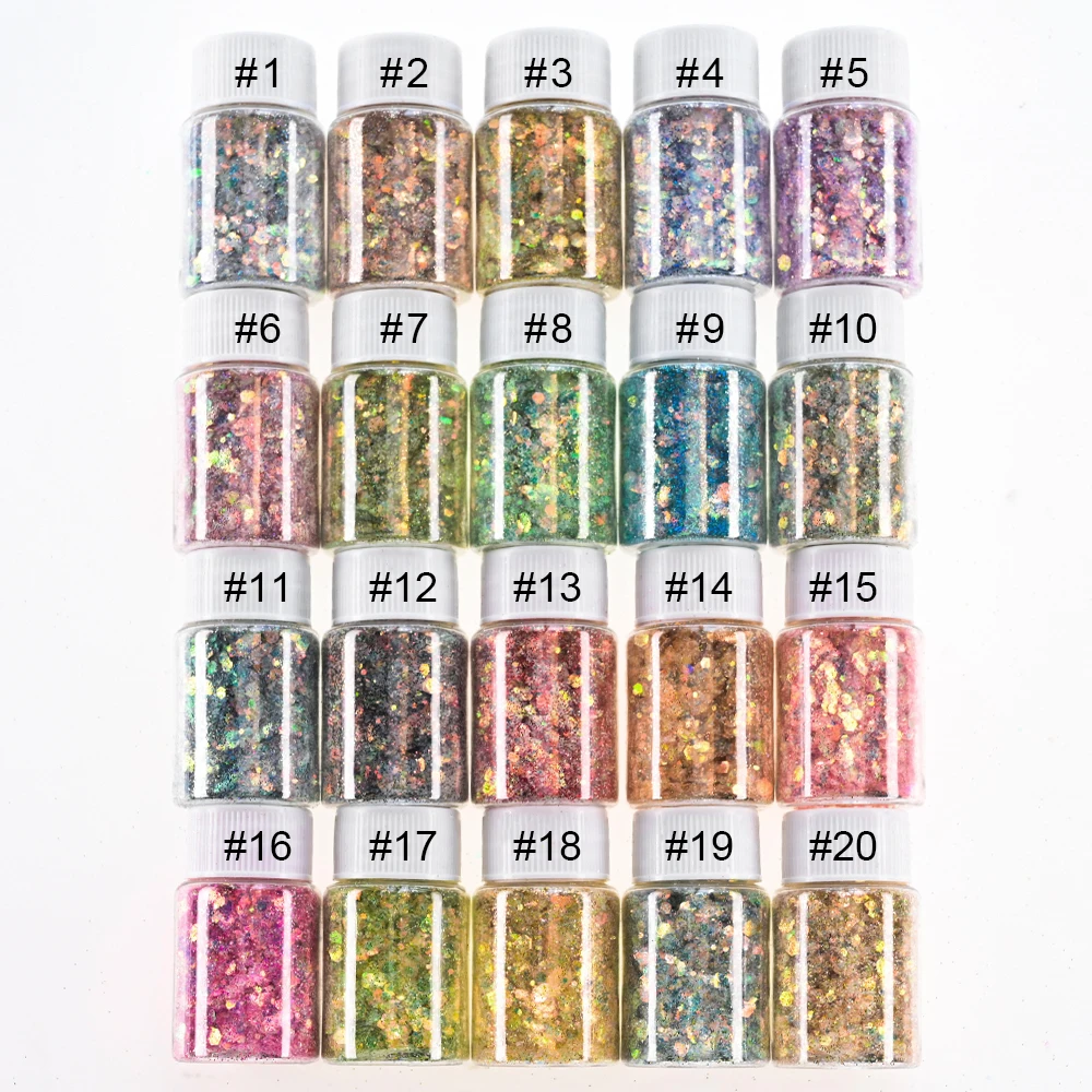 1 Fles Holografische Gemengde Hexagon Nail Glitter Power Zilver Pailletten Laser Sparkly Vlokken Plakjes Manicure Nagels Kunst Decoratie