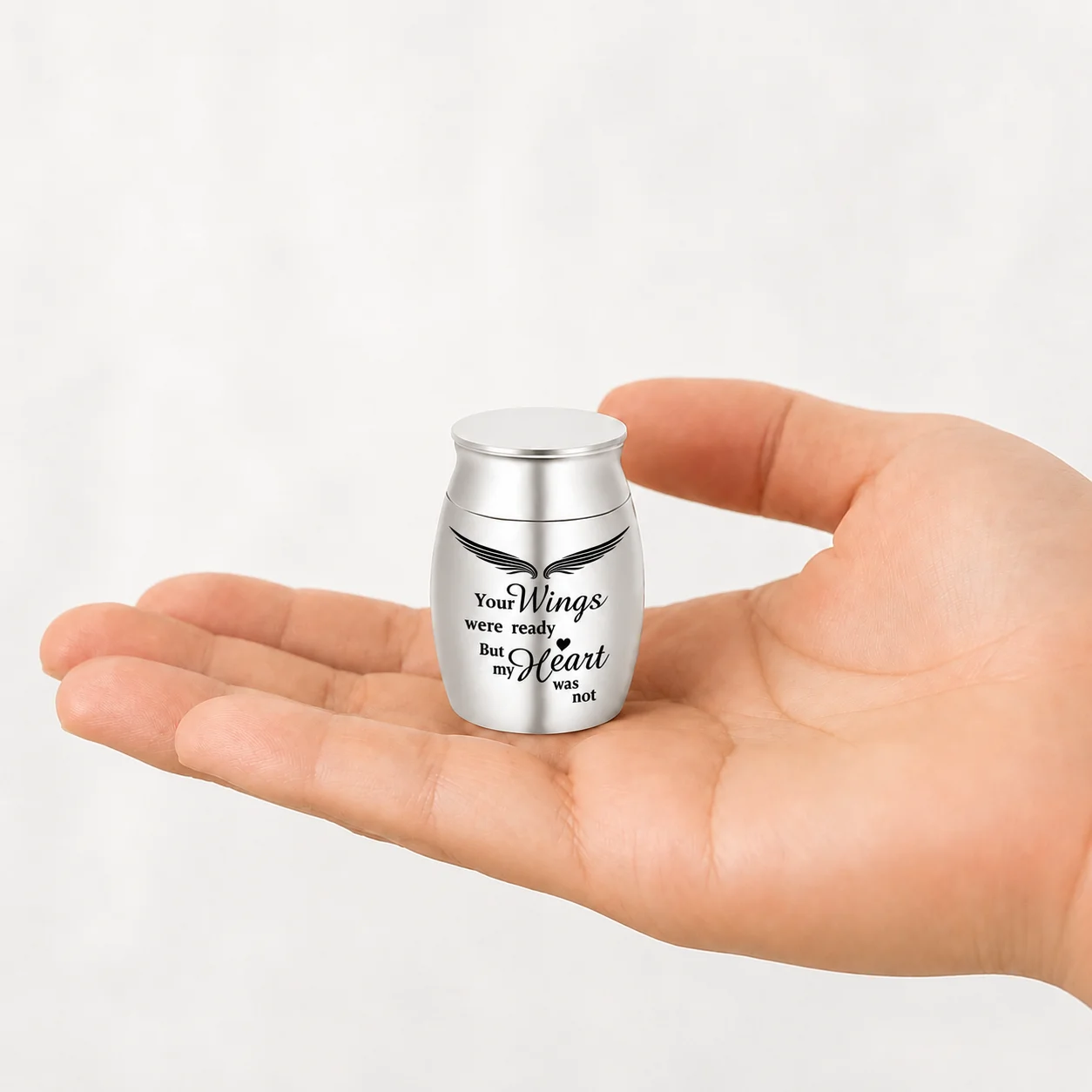 L33 Mini Memorial Urn for Ashes Aluminum Keepsake with Angel Wings Small Cremation Urn for Pet Human Ashes Remembrance Gift view 3