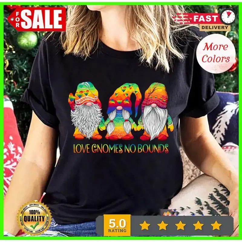 LGBT Pride Heart Love Gnomes No Bounds Graphic Unisex T Shirt