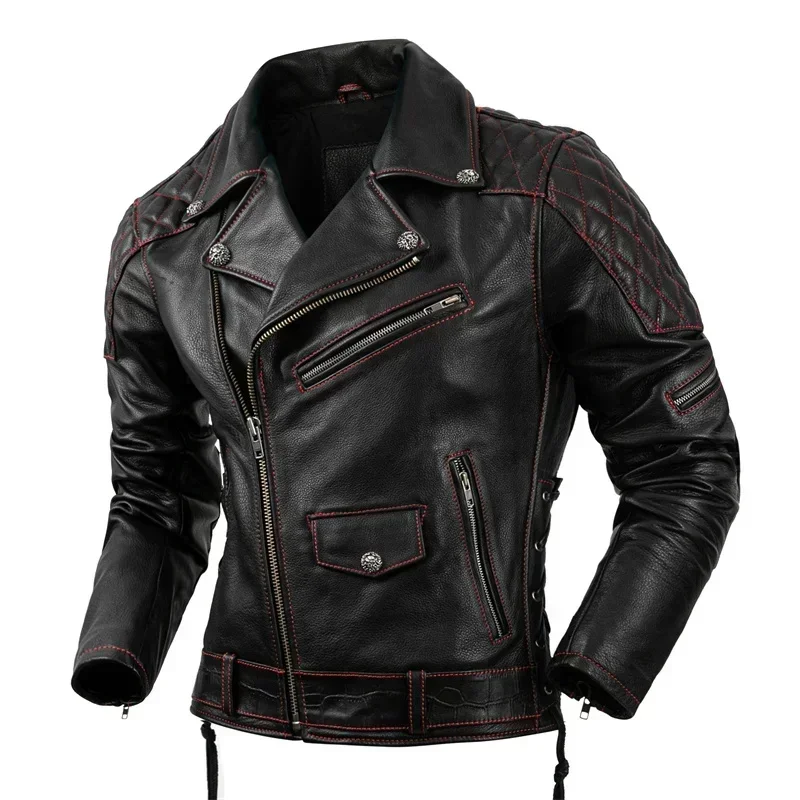 

Coat Motorcycle Men Genuine Leather Jacket Natural Cowhide Autumn Slim Motor Biker Clothes Men's Riding Clothing Winter