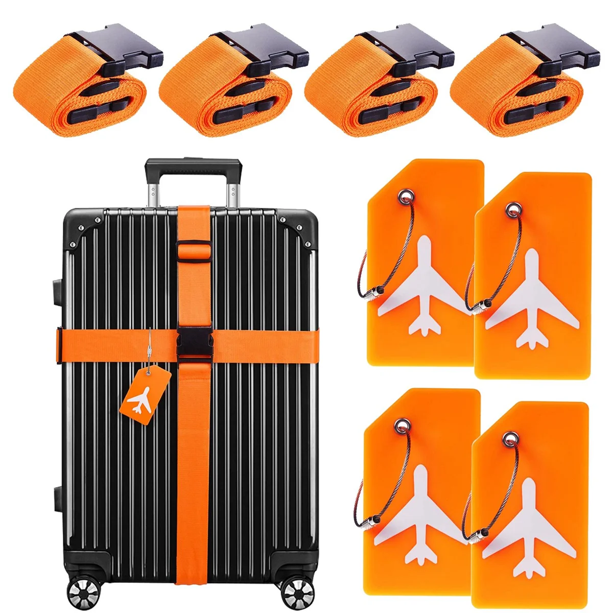 8 Pack Luggage Straps Suitcase Belts Silicone Luggage Tags Travel Suitcase Tags Travel Accessories Orange