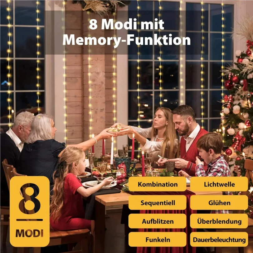 ستارة إضاءة LED 300 داخلية، 8 أوضاع ستارة أضواء خرافية LED مع مؤقت، داخلية وخارجية لعيد الميلاد وحفلات الزفاف والحفلات #2