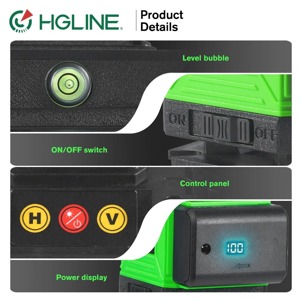 HGLINE 16 Lines 4x360° Cross Laser Level Power Display Horizontal Vertical Levels Machine High Professional Laser Level Tool