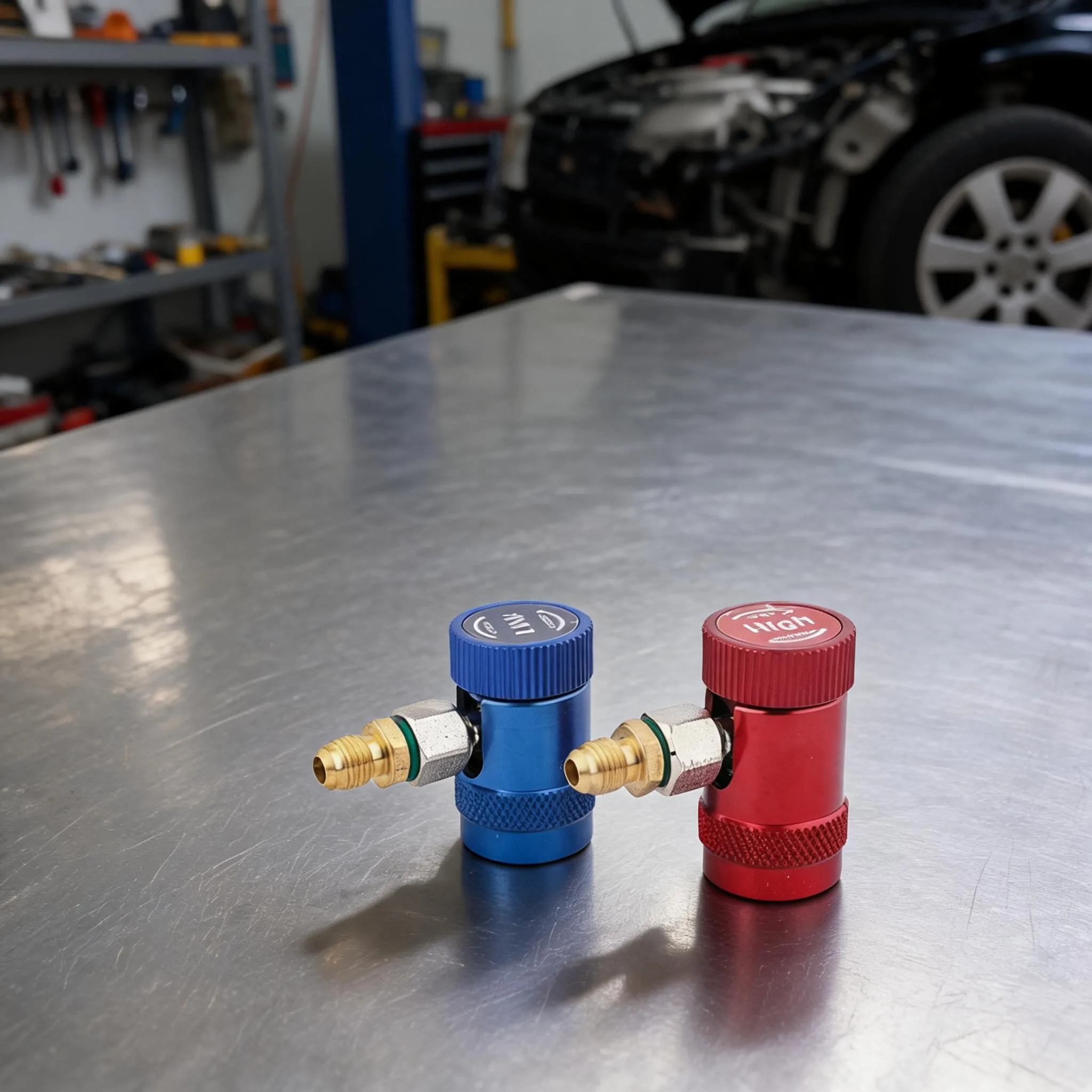 Adjustable High Low Side Quick Coupler Set Red Blue Knob For R134a For R1234yf 1/4 Inch Thread AC Manifold Gauge