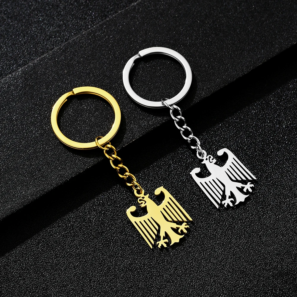 Fashionable US EU Hot Selling Stainless Steel German Eagle Pendant Keychain for Couples, Ethnic Style Patriotic Jewelry Gifts