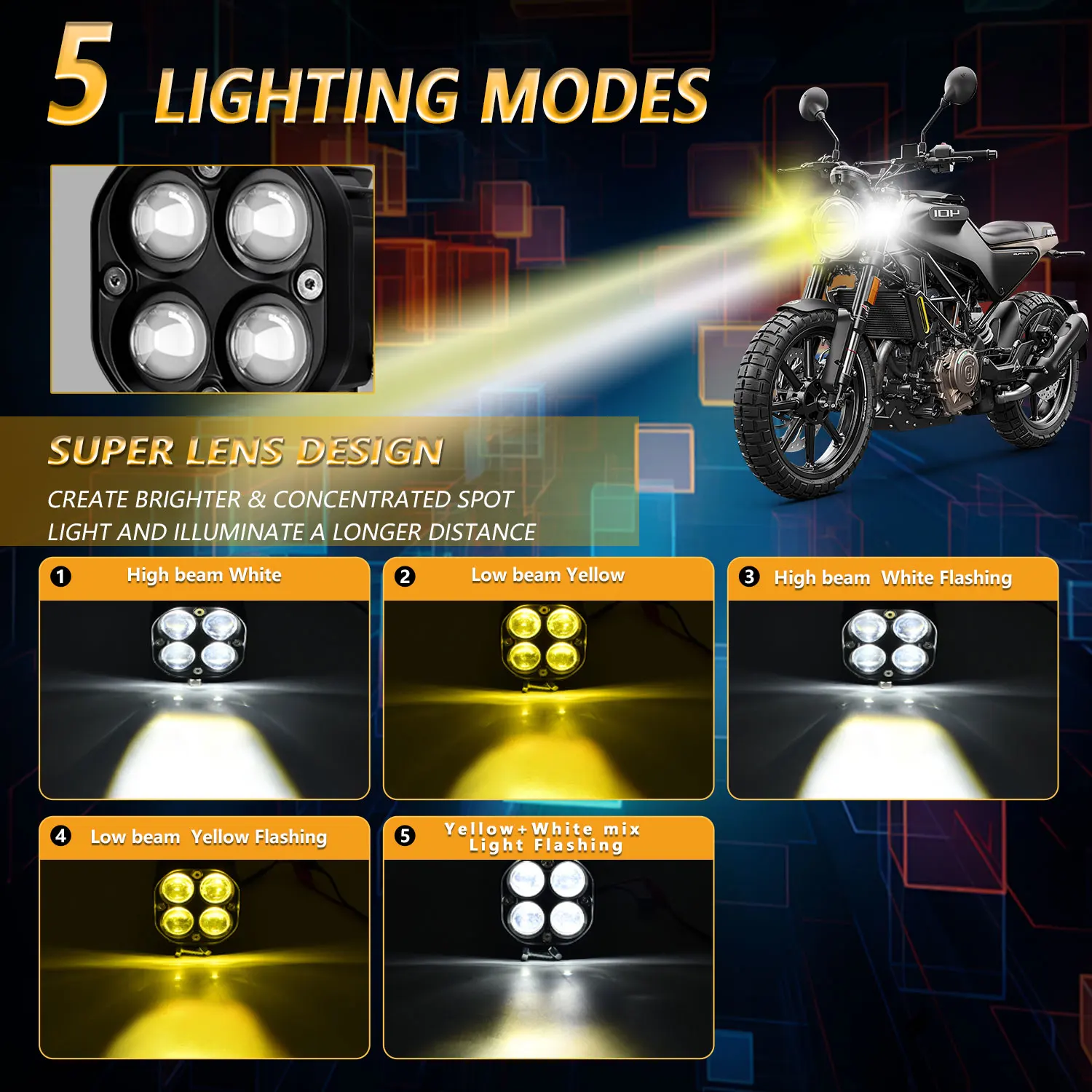 Auxiliary Headlight Projector Fog Lamp Wire Harness Kit Led Lighthouse 3000k/6000k 120W 6000K for ATV Truck Dirt Bike SUV UTV