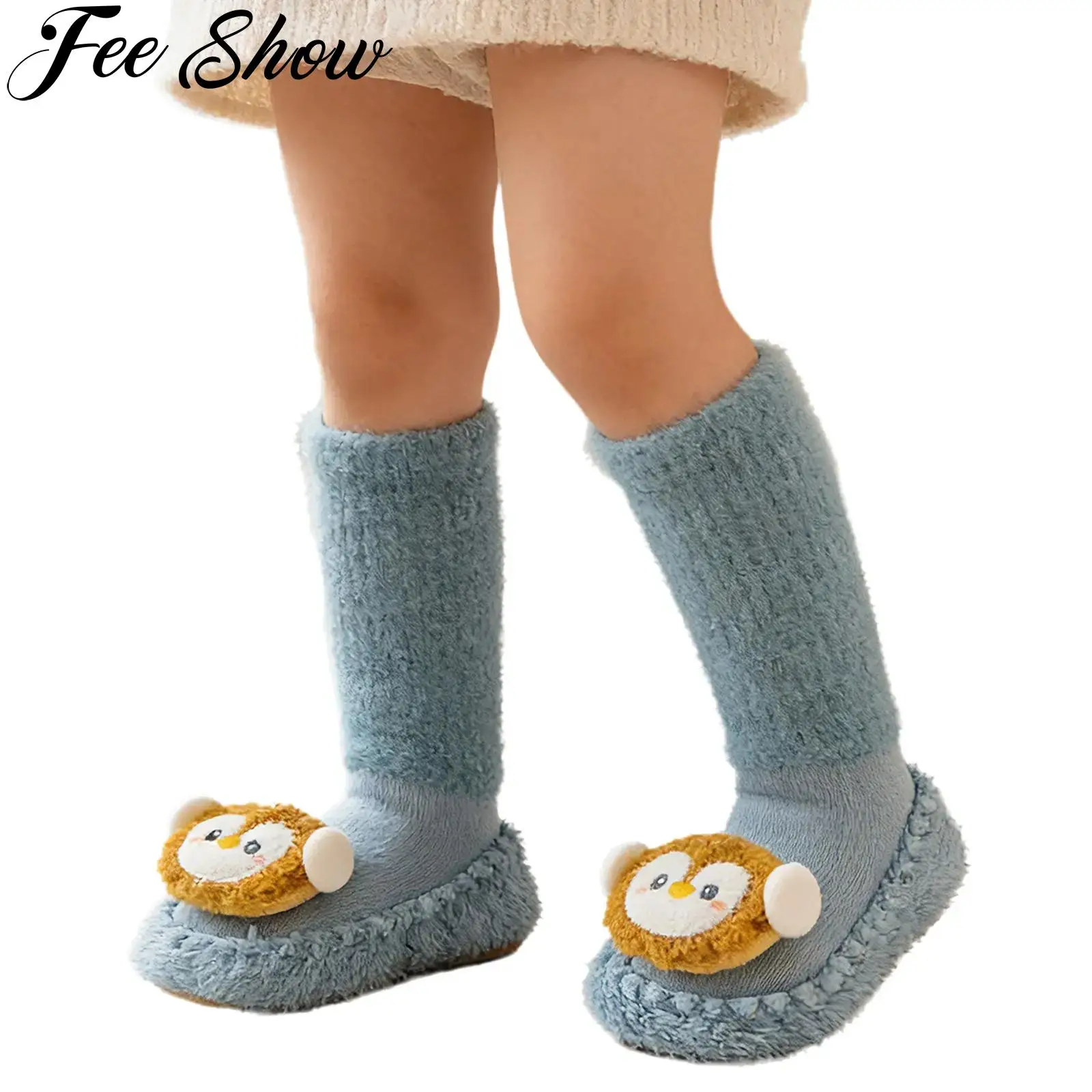 

1 Pair Toddler Baby Boys Girls Slipper Socks Cute Cartoon Walking Sock Shoes Non-Slip Floor Socks Winter Warm Fleece Stockings