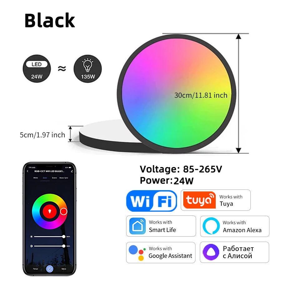 24W Tuya Plafondlamp Wifi Bluetooth AC85-265V RGB WW CW woonkamer Decoratie LED Lamp Smart leven APP met Alexa Google Thuis