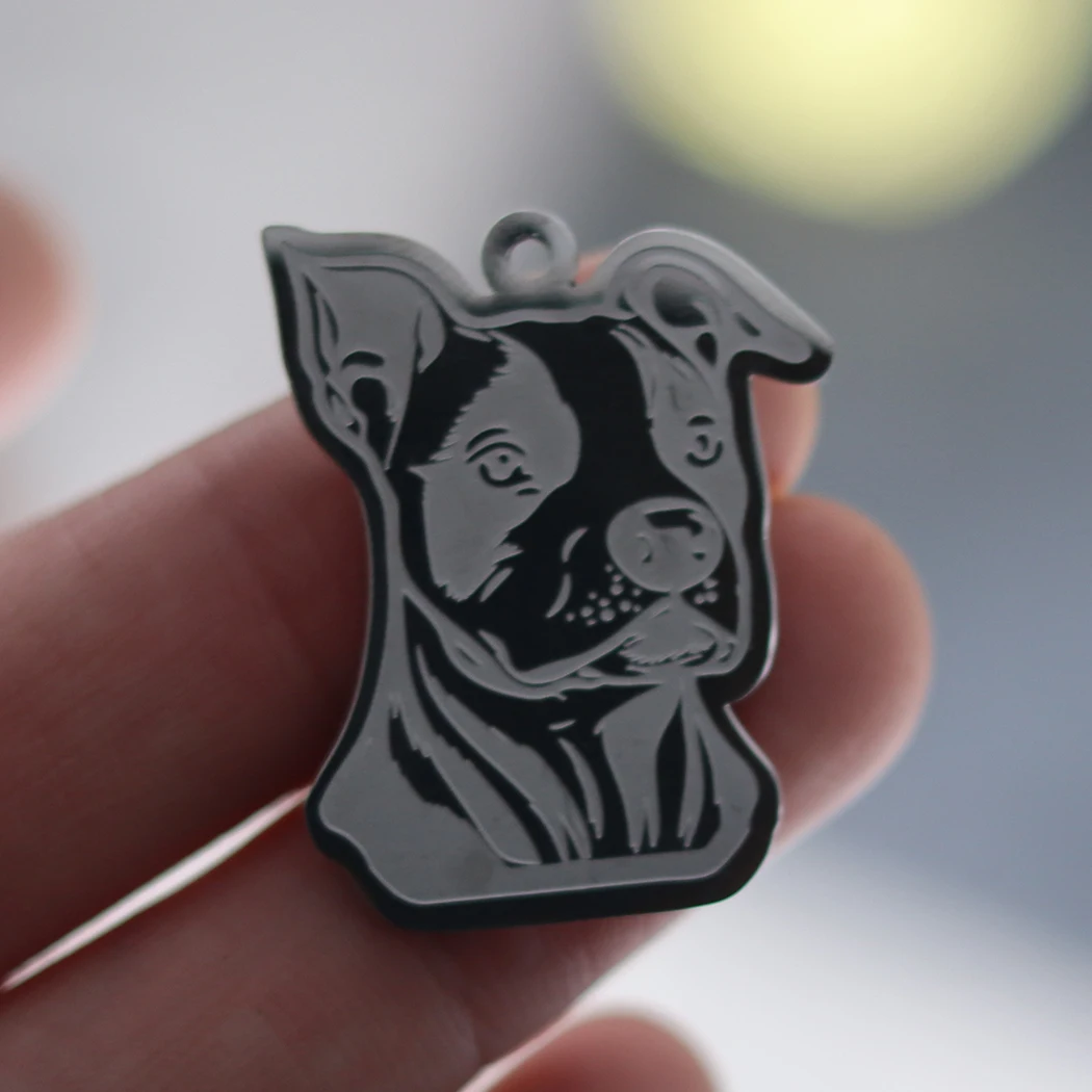 2PCSCustom Stainless Steel Jewelry Amstaff Charm Pendant Dog Pet Animal Charm Pattern Laser Cutting Steel Name Necklace