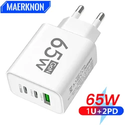 65W USB GaN Charger Type C Fast Charging PD Phone Charger Adapter For iPhone Samsung Xiaomi Huawei QC3.0 EU/US Plug Wall Charger