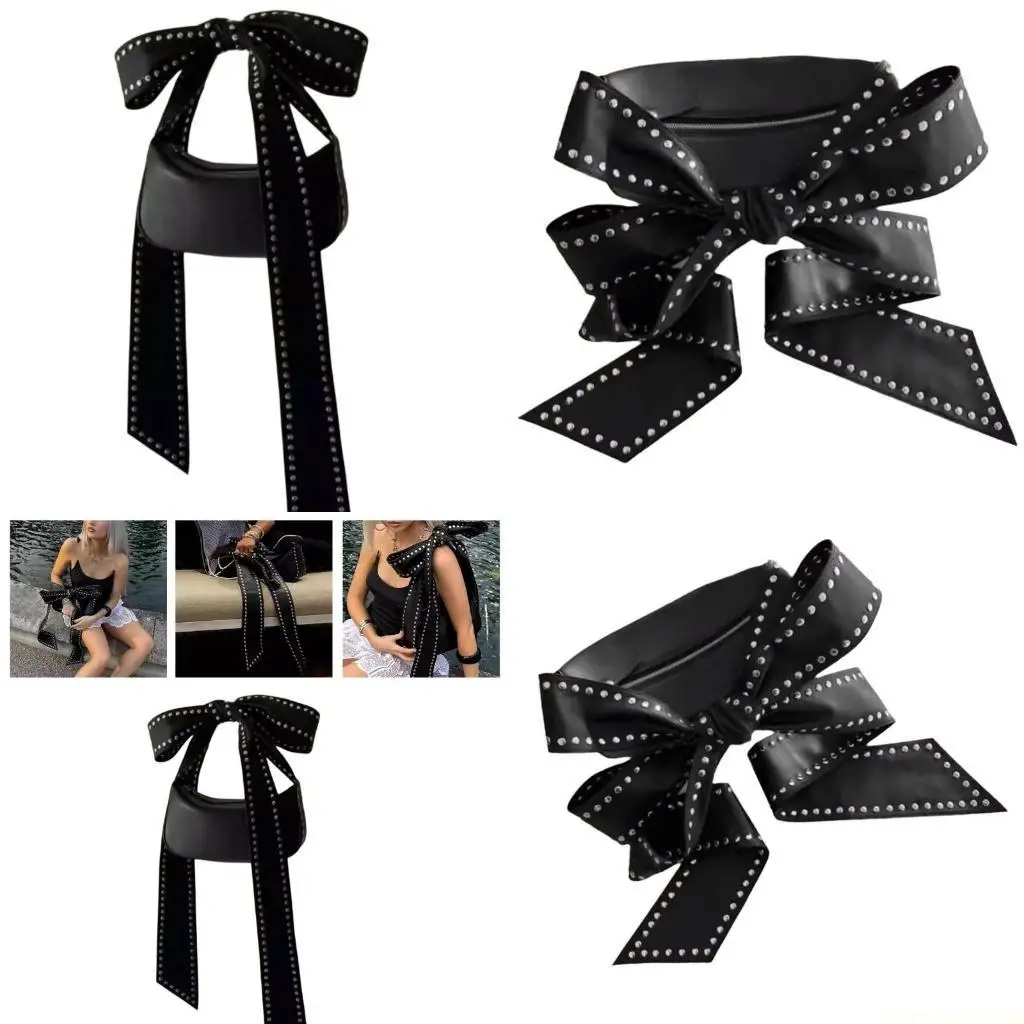 

X90D Eye Catching Handbag With Bowknot And Detail PU Leather Armpit Purse For Fashion Enthusiasts Attending Event