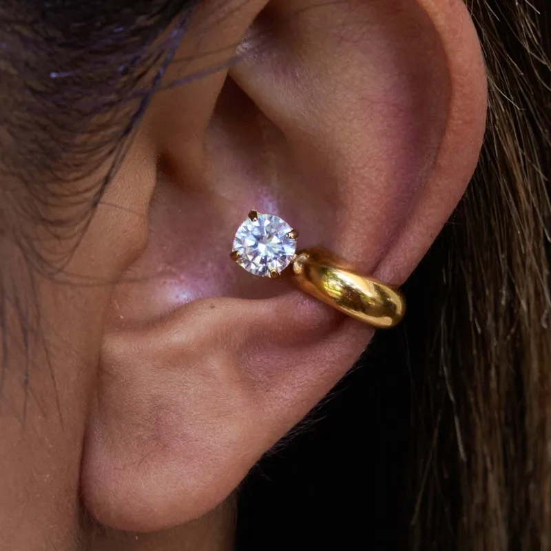 

Minar Exquisite Round White Color CZ Cubic Zirconia Chunky Clip Earrings for Women Titanium Steel 18K Gold PVD Plated Waterproof