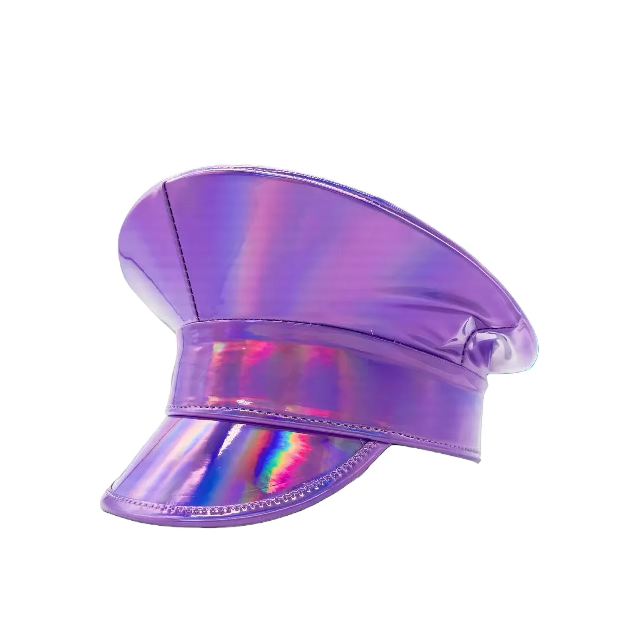 HongLuan  Laser Leather Captain Hat Rhinestone & Military Caps for Woman, Rave Festivals Accessories ＆ Party Cap Man Cosplay Fem