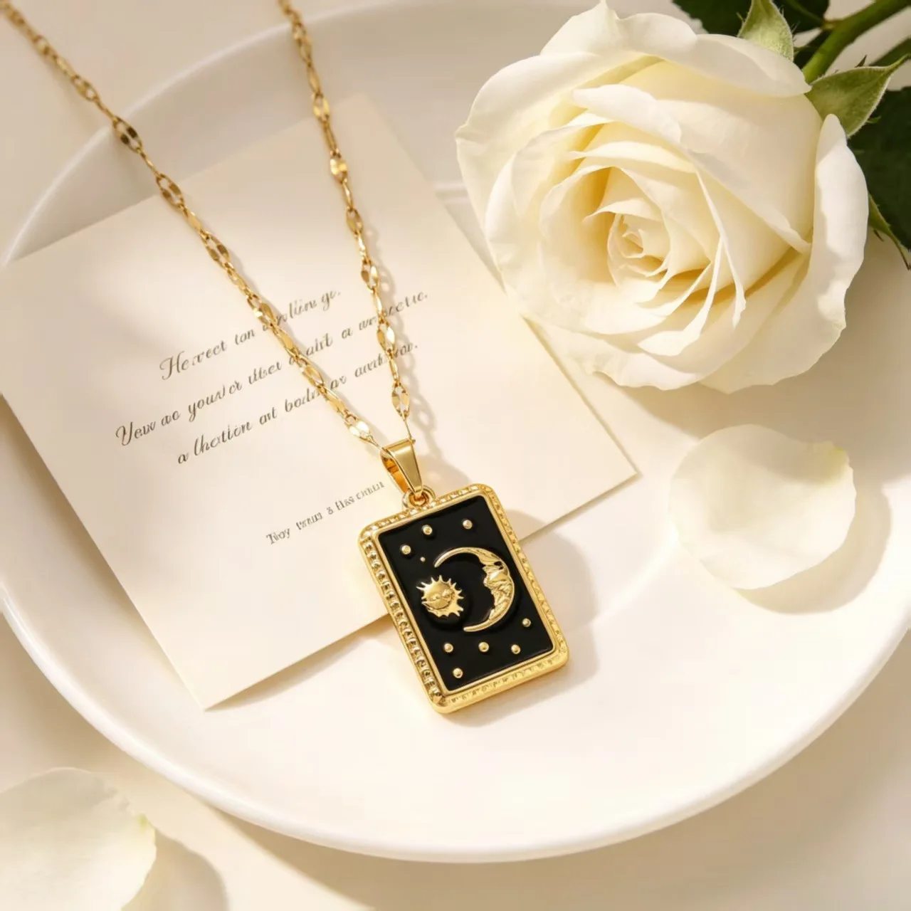 French Retro Sun Moon Star Tarot Card Clavicle Chain Colored Glaze Enamel Craft Mysterious Atmosphere Multi-color Necklace