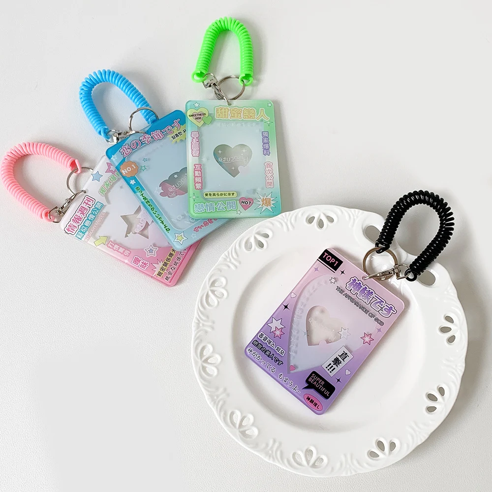 3 Inch Photocard Holder Idol Photo Card Holder With Chain Photo Sleeve Pendant PVC Cover Holder Text Elastic Rope Card Sleeve