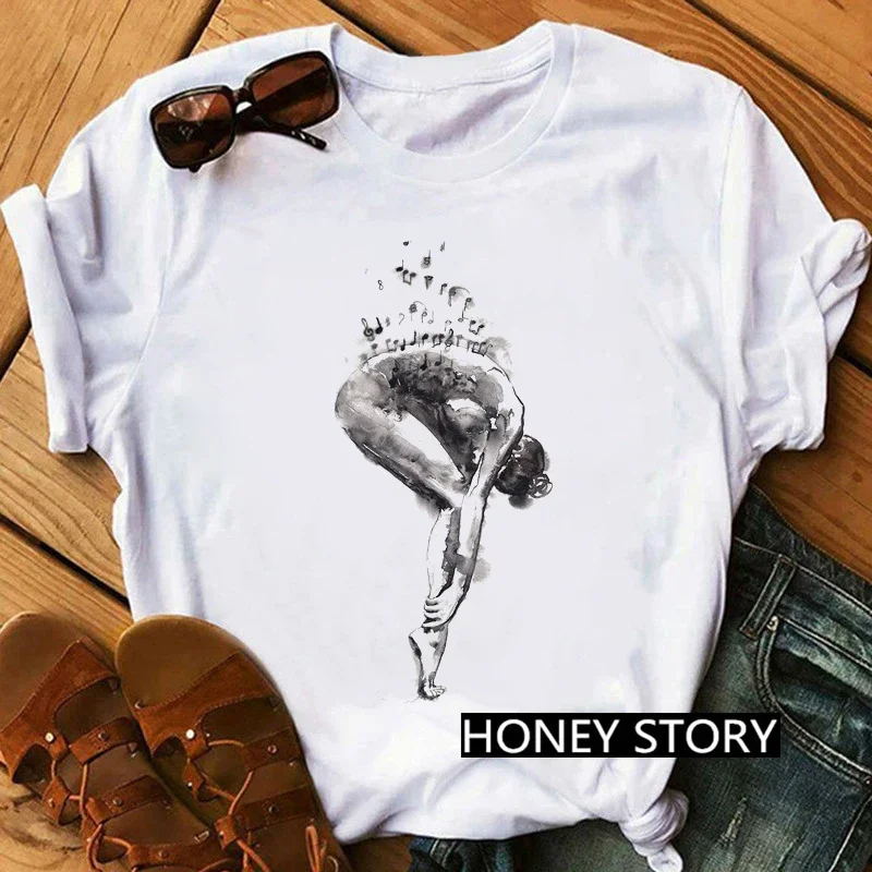 Gimnastyka baleriny tancerz T Shirt akwarela gimnastyczna tancerka baletowa koszulka z nadrukiem damskie koszulki z nadrukami estetyczne ubrania — zdjęcie 5