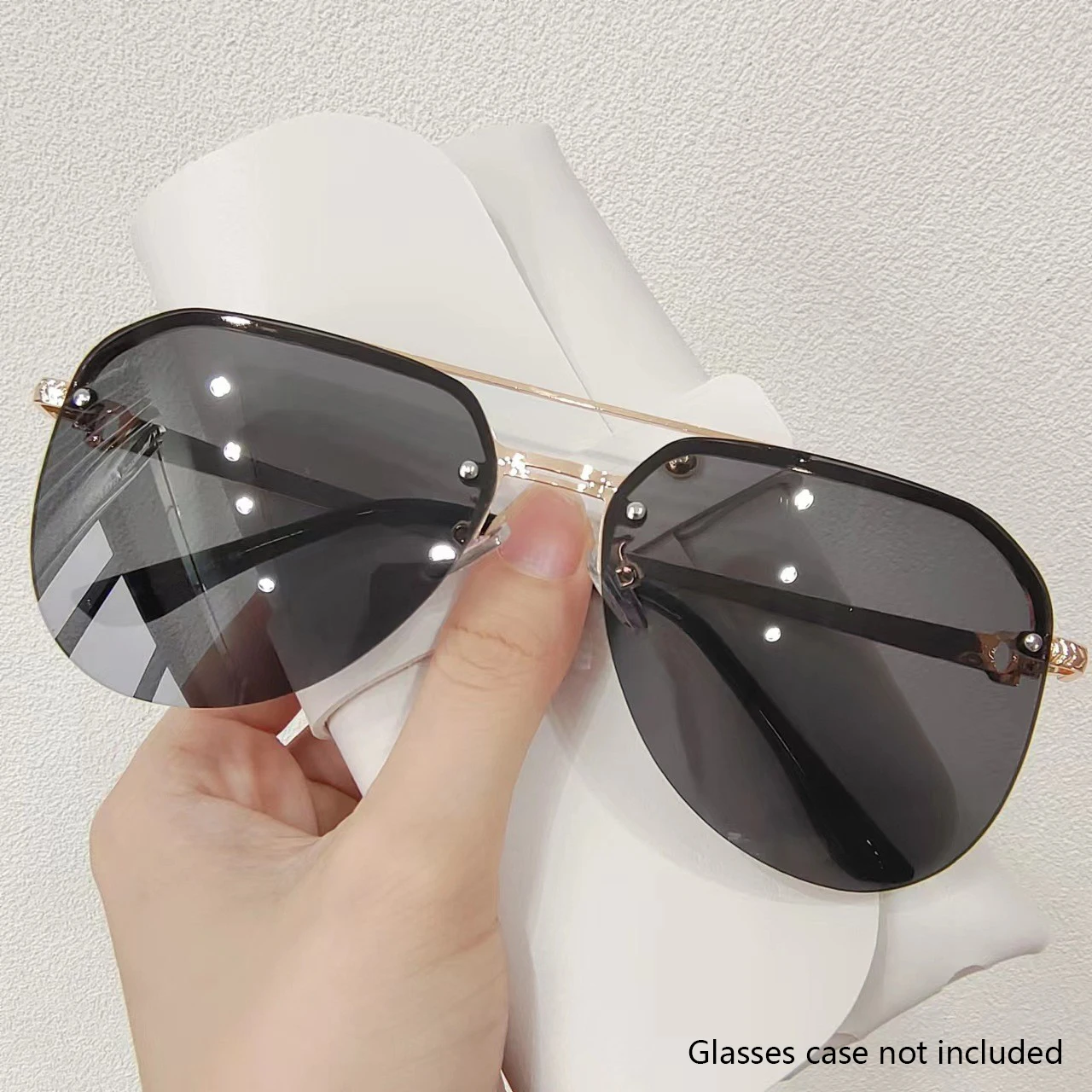 New Fashion Metal Half Frame Women\'s Outdoor Sunglasses Classic Double Beam Glasses