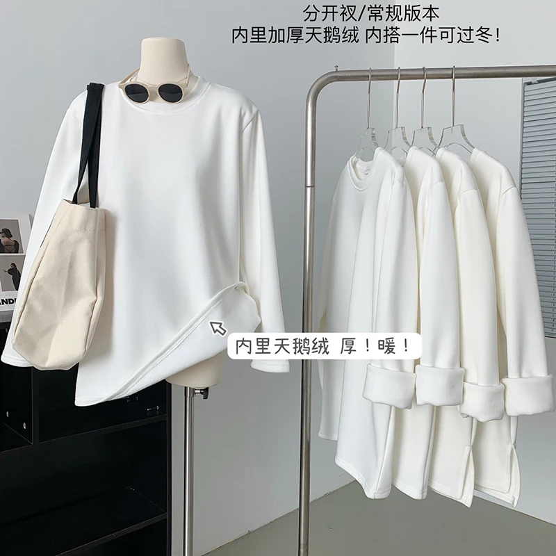 

Текстурированные белые футболки, флисовые теплые зимние футболки, свободные повседневные футболки с длинными рукавами, базовые топы, модные длинные рубашки для девочек