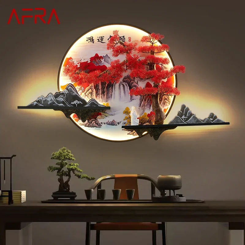 

AFRA Modern Picture Wall Light LED Chinese Creative Landscape Pine Mural Lamp For Home Living Room Study Bedroom Decor