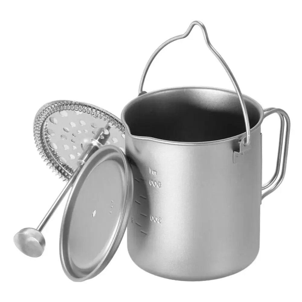 750ml French Press Coffee Maker Foldable Handle With Lid and Filter Camping Cooking Mug Titanium Coffee Press Backpacking