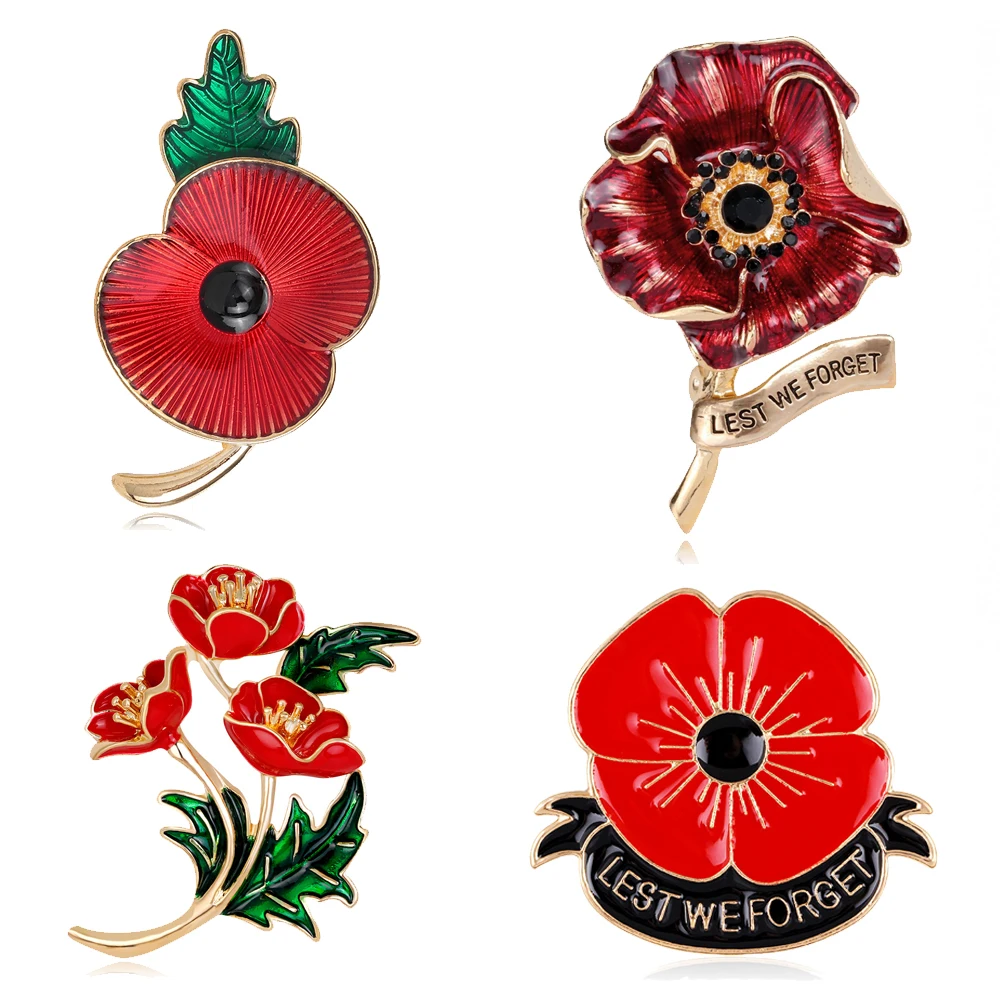 Poppy WWII Soldiers Memorial Brooch Metal Pin Corsage Men's & Women's Botanical, Floral, Everyday Accessories, Jewelry Gifts