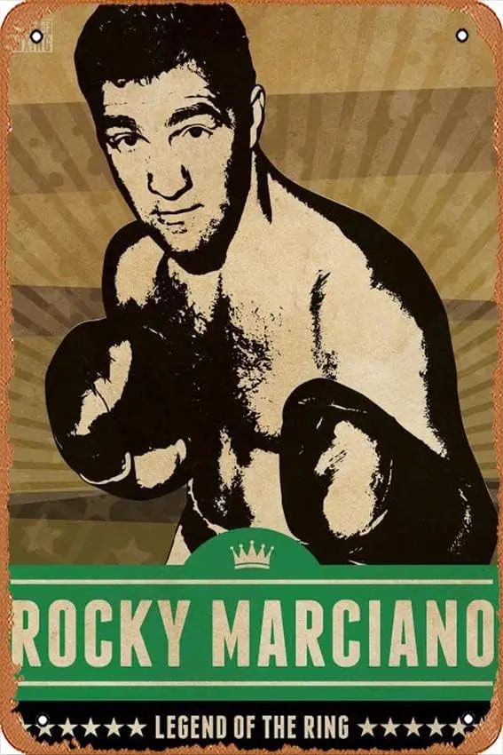 Vintage Tin Sign Rocky Marciano Boxing Metal Sign Retro Wall Decor for Home Cafes Office Store Pubs Club Sign Gift 8X12 inches P