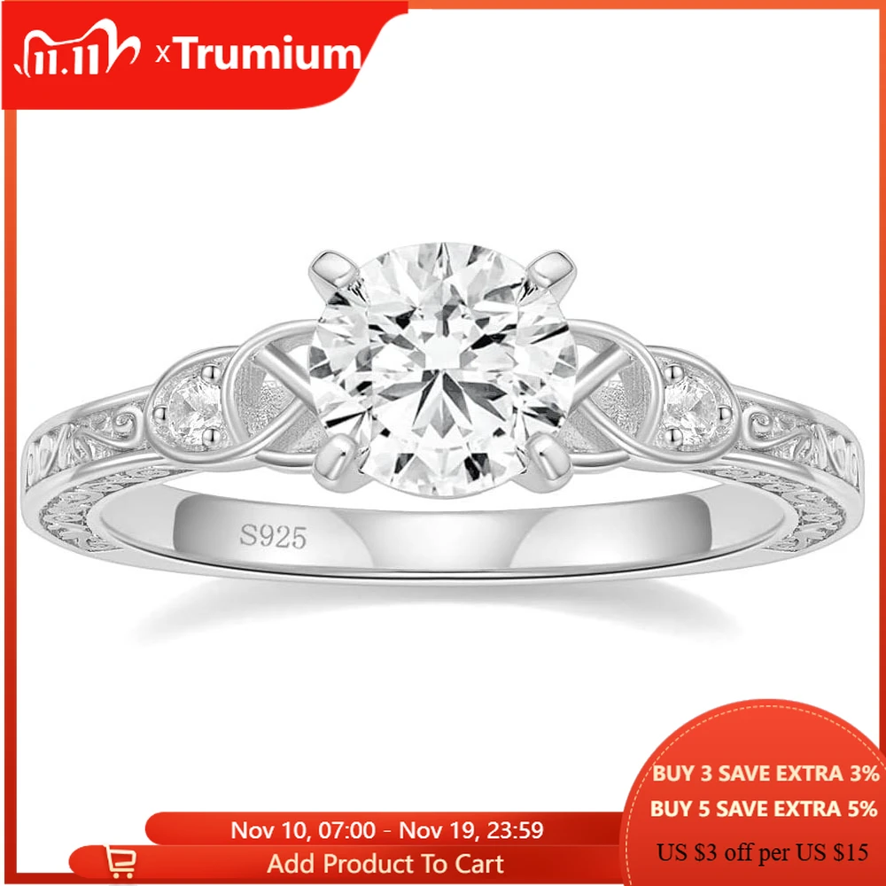 

Trumium 1.5CT Moissanite Engagement Rings for Women D Color VVS1 Clarity 925 Sterling Silver Vintage Round Celtic Wedding Band