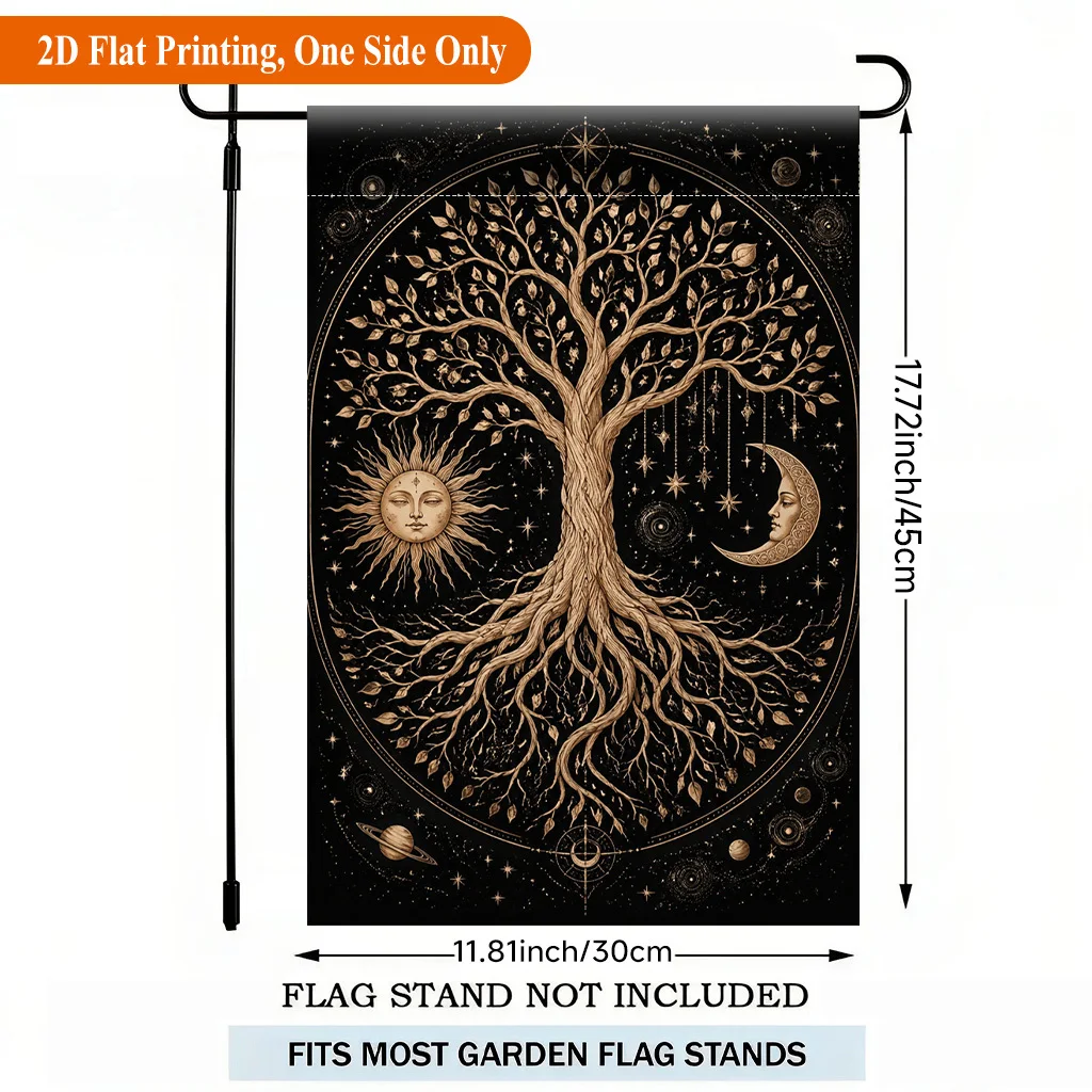 2D Flat Garden Flag 1 Piece, Tree of Life in The Universe, Holiday Yard Outdoor Flag for Outdoor Home and Yard Holiday Decorations, Valentine's Day, Mother's Day, St. Patrick's Day, Easter, Christmas, Thanksgiving, Halloween, Without Flagpole (Fags Only)